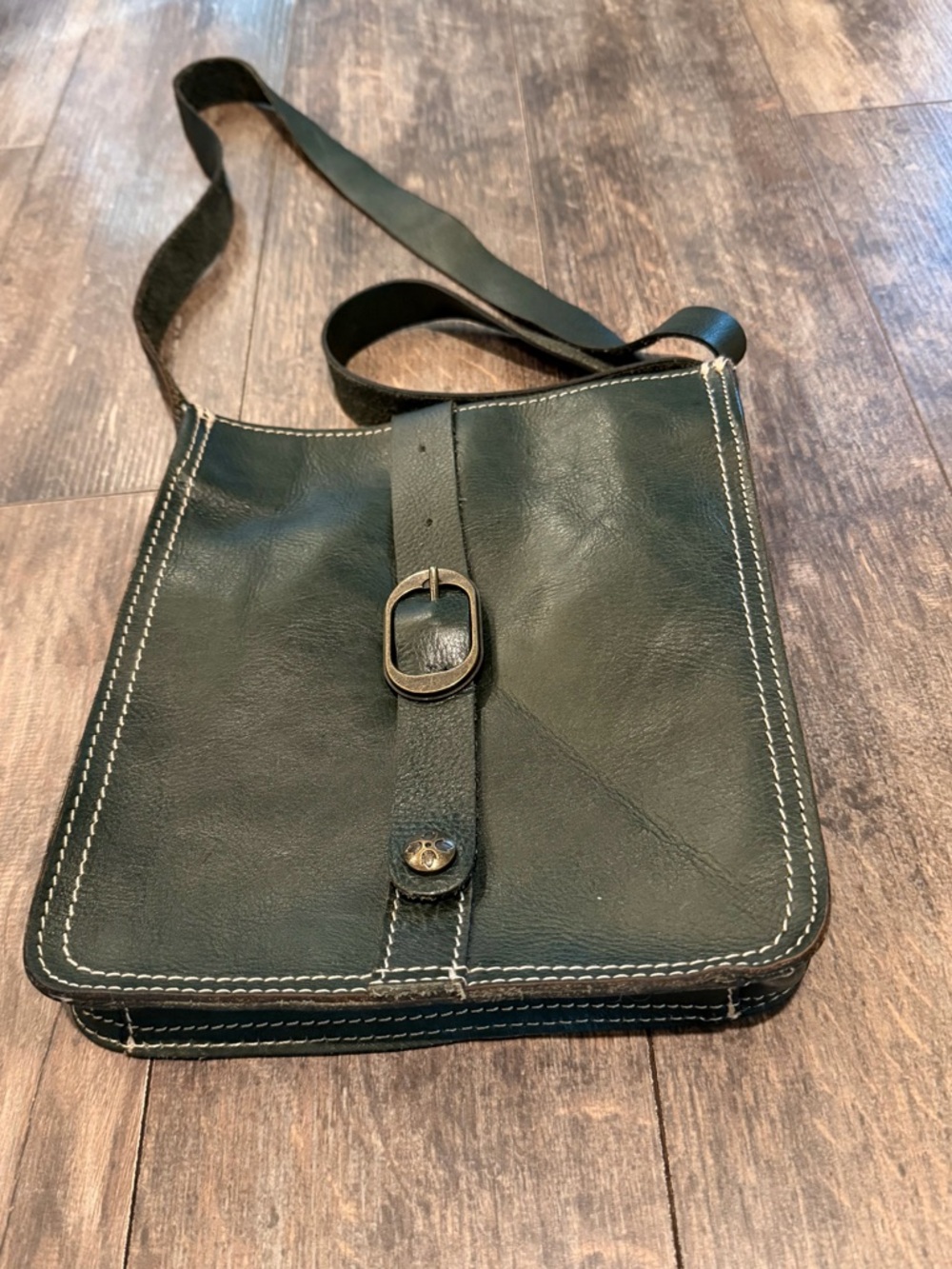 Patricia Nash Forest Green Leather Crossbody with Buckle Strap